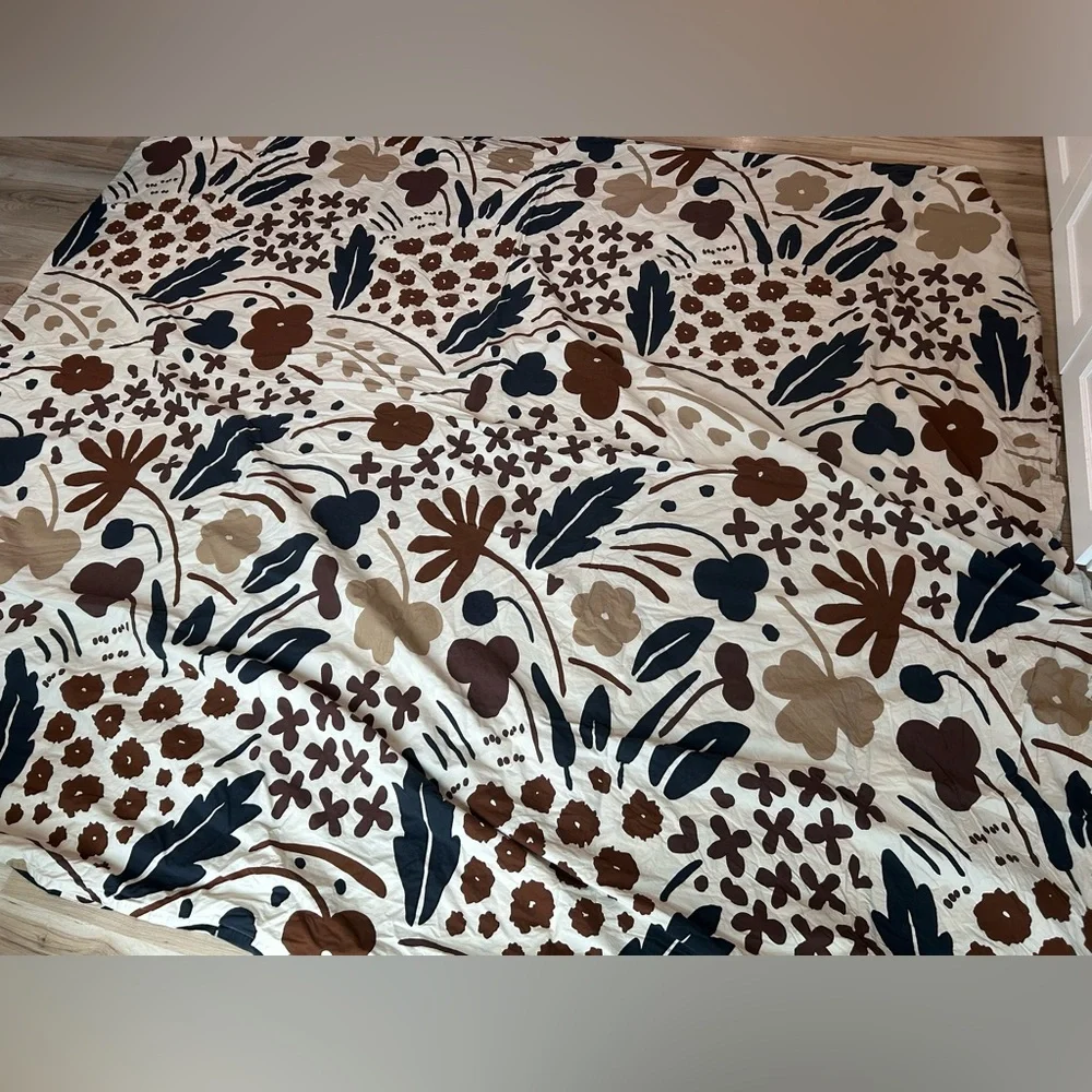 Marimekko Floral Duvet Cover in Cream, Brown, and Black